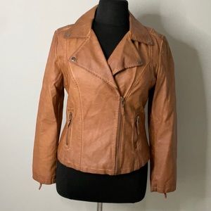 NEW MAX STUDIO COGNAC FAUX LEATHER JACKET SIZE XL